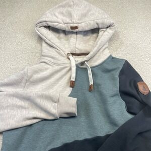 Wanakome Hoodie Womens M Multi Colorblock Pullover Leather Patch Long Sleeve